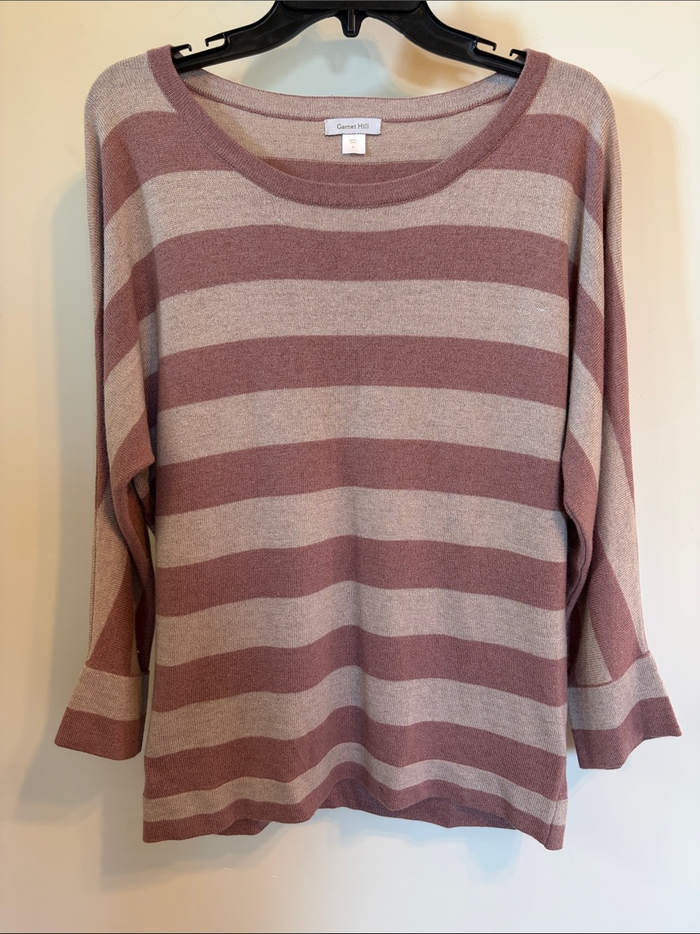 Garnet Hill Striped Sweater L Wool Cashmere Rabbit Hair Metallic Shimmer